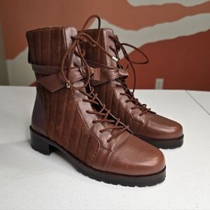 Alexandre Birman Clarita Quilted Suede Combat Booties Rum Brown Women's US 7